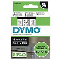 Teksttape Dymo D1, 6 mm, sort/klar
