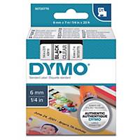 Dymo 43610 D1 etiketteerlint op tape, 6 mm, zwart op transparant