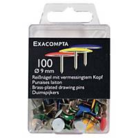 Exacompta 9mm Drawing Pins, Assorted Colours - Box of 100