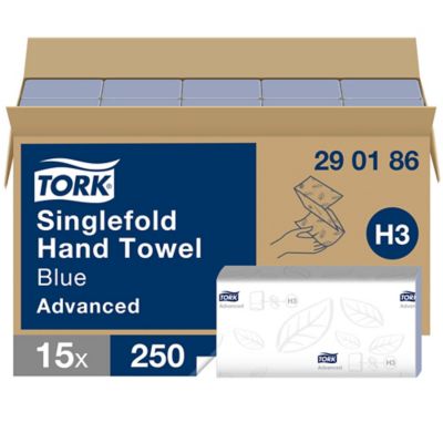 Tork Singlefold Hand Towels Blue H3, 290186, 2 Ply, Pack of 3750 Sheets