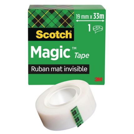 Dévidoir de ruban adhésif Scotch™ C60, noir + Ruban invisible Scotch®  Magic™, 19 mm x 33 m, 4 rouleaux/paquet
