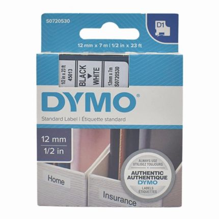 Dymo 45013 D1 Tape 12mm x 7m Black on White