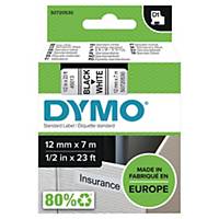 DYMO Authentic D1 Labels - Black Print on White Tape, 12 mm x 7 m