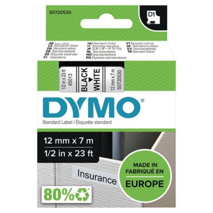 2 x Compatible Dymo D1 Label Tape SD45013 Black on White 12mm x 7m 
