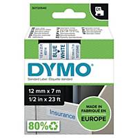 DYMO Authentic D1 Labels - Blue Print on White Tape , 12 mm x 7 m