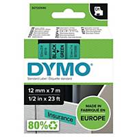 DYMO Authentic D1 Labels - Black Print on Green Tape,  12 mm x 7 m