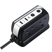 Masterplug Compact Surge Protector 4-Way + 2 USB