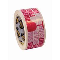 Tape met waarschuwing  breekbaar , pvc, rood-wit, 50 mm x 66 m, per rol tape