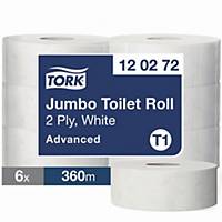 Tork 120272 Jumbo Toilet Paper Roll White T1 2-lagig, 6 Rollen x360m