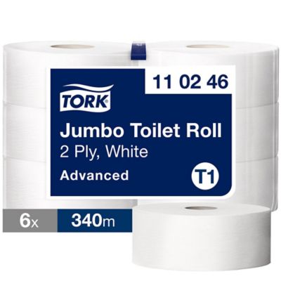 Tork Jumbo Toilet Paper Roll White T1, 110246, 2 Ply 340m, Pack of 6