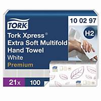 Tork 100297 Xpress® Extraweich Multifold-Handtücher Weiß H2 2-lagig, 2100 Tücher
