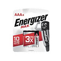 ENERGIZER MAX E92 ALKALINE BATTERIES AAA PACK OF 4