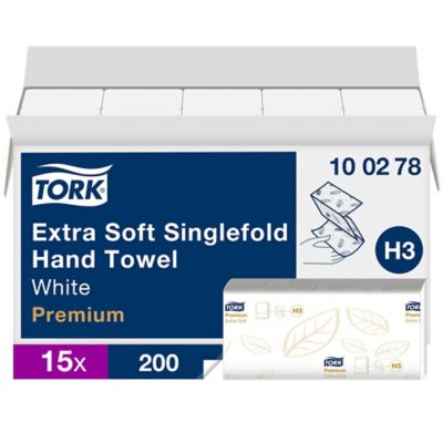 Tork Extra Soft Singlefold Hand Towels White H3, 100278, 2 Ply, Pack of 3000
