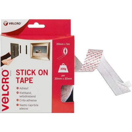 VELCRO Brand Stick On Tape White, Hook and Loop, Self Adhesive