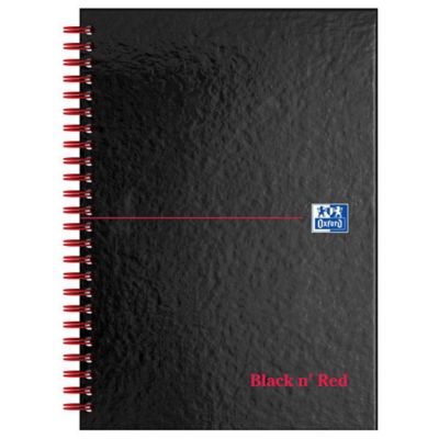 Oxford Black n' Red Notebook A5 Glossy Hardback Wirebound Ruled 140 Pages Black