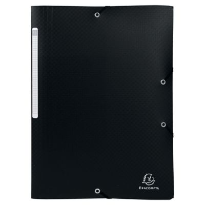 Chemise 3 Rabats élastique 24x32cm EXACOMPTA - Dos 3mm - Carton NOIR