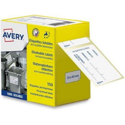 Avery UK Dissolvable Food Traceability Labels, 70 x 40mm, White, 150 labels