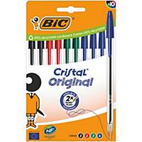 BIC Cristal Original Ballpoint Pens Med Point (1.0 mm) -Ass. Colours, Pack 10
