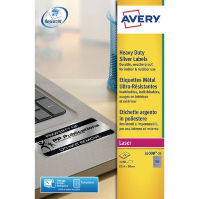Avery L6008-20 Resistant Labels, 25.4 x 10 mm 189, Labels Per Sheet
