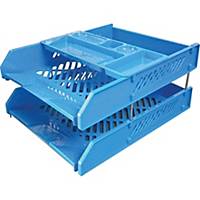 WAGO WG422 Letter Tray 2 Levels with Pen Tray Blue