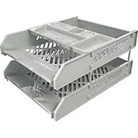 WAGO WG422 Letter Tray 2 Levels with Pen Tray Grey