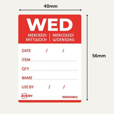 Avery Detailed Food Day Labels, 500 "Wednesday" labels, 40 x 56 mm, Removable