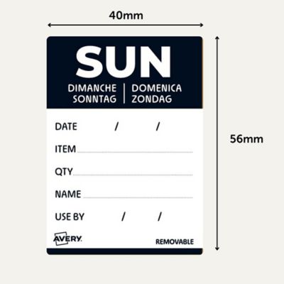Avery Detailed Food Day Labels, 500 "Sunday" labels, 40 x 56 mm, Removable