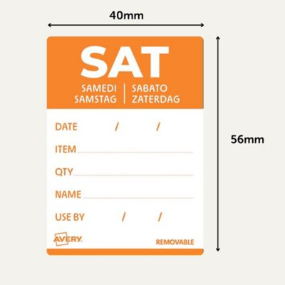 Avery Detailed Food Day Labels, 500 "Saturday" labels, 40 x 56 mm, Removable