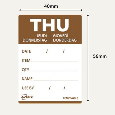 Avery Detailed Food Day Labels, 500 "Thursday" labels, 40 x 56 mm, Removable