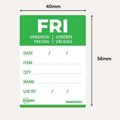 Avery Detailed Food Day Labels, 500 "Friday" labels, 40 x 56 mm, Removable
