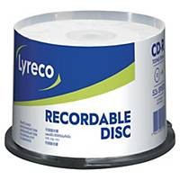 CLOCHE DE 50 CD-R LYRECO 80 MINUTES 700 MO 52X TOUS LECTEURS ET GRAVEURS