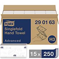Tork Advanced 290163 Z-gevouwen papieren handdoeken, 2-laags, wit, 15x250 doeken