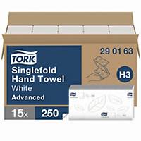 Tork H3 White 2 Ply Soft Single Fold Hand Towels - Pack of 15 X 250