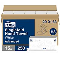 Tork H3 White 2 Ply Soft Single Fold Hand Towels - Pack of 15 X 250