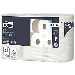 Toiletpapir Tork T4 Premium Ekstra Soft, 3-lag, hvid, sæk a 42 ruller