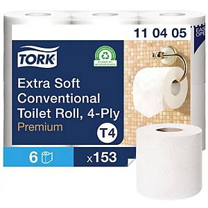 Tork, Papier toilette, 4 plis, Blanc, Premium, Paquet de 6 rouleaux, 110405