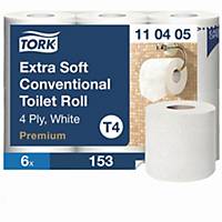 Tork 110405 extra weiches Kleinrollen Toilettenpapier Weiß T4 4-lagig, 6 Rollen