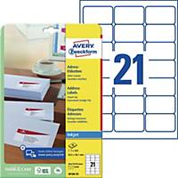 Avery J8160-25  Labels, 63.5 x 38.1 mm 21 Labels Per Sheet, 525 Labels Per Pack