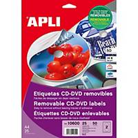 Caja de 50 etiquetas removibles para CD/DVD Apli 10600 - Ø 117 mm - blanco
