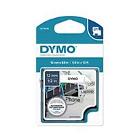 Dymo D1 flexibel etiketteerlint/tape polyester 12mm zwart/wit