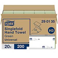 Tork H3 Green 1 Ply Single Fold Universal Hand Towels - Pack of 20 X 200