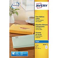Avery J8560 Address Labels, 63.5x38.1mm 21-Up Clear - Pack Of 25