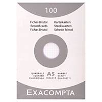 Fiche bristol Exacompta - quadrillée - blanche - 148 x 210 mm - étui 100 fiches