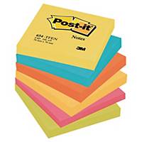 Post-it® Notes Energetic-farver, 6 blokke, 76 mm x 76 mm, 100 ark pr. blok