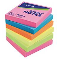 LYRECO ADHESIVE NOTES 76 X 76MM 5 ASSORTED BRILLIANT COLOURS - PACK OF 6 PADS