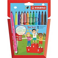 Stabilo® Trio a-z felt-tip pens, assorted colours, pack of 12