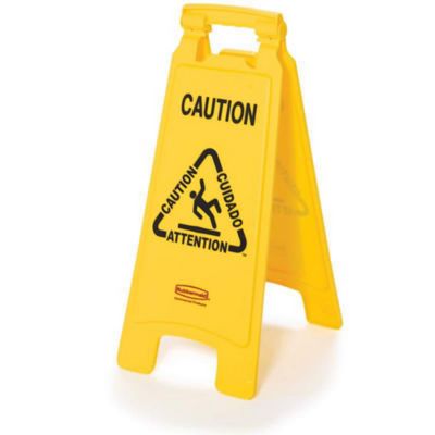 Rubbermaid Commercial Products Multilingual "Caution" Double Sided Sign - Yellow