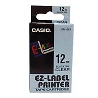 Casio XR-12X Labelling Tape Black/ Clear 12mm X 8m