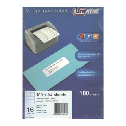 Unistat U4462 Multi Purpose Label 105 x 37mm - Box of 1600 Labels