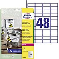 Avery L4778-20 Resistant Labels, 45.7 x 21.1 mm, 48 Labels Per Sheet